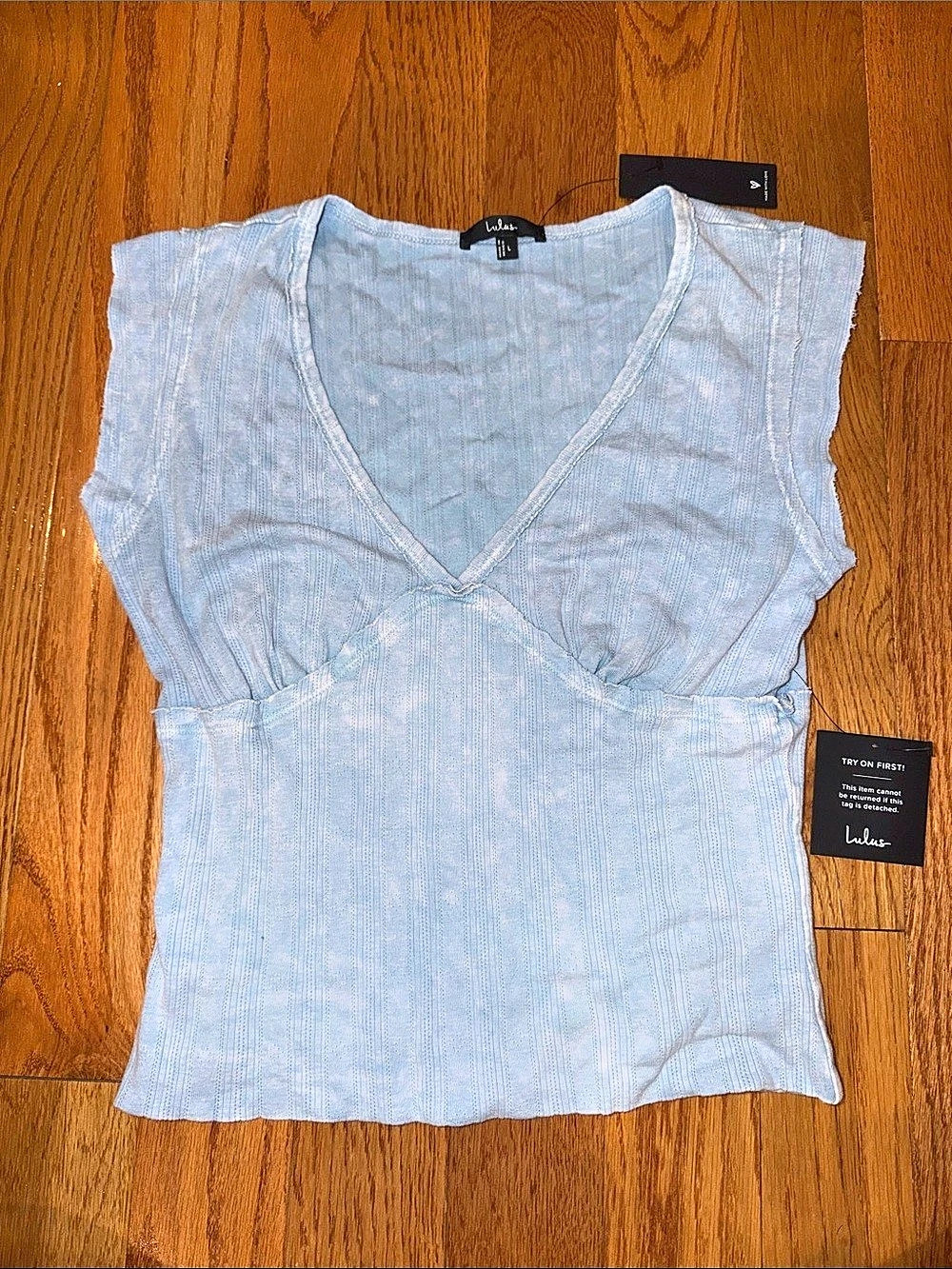 Lulus Cotton V-Neck Tank Top in Blue Size Large NWT